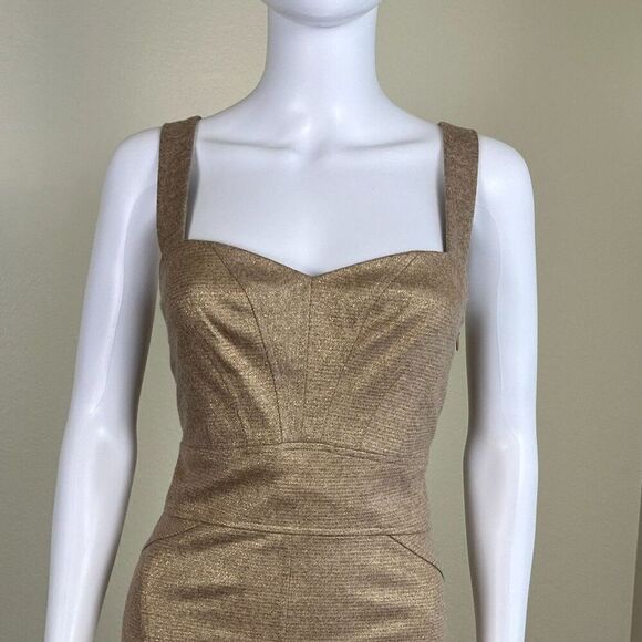 Diane Von Furstenberg Women's Size 8 Gold Matallic Tan Wool Sheath Dress Party - Picture 5 of 14